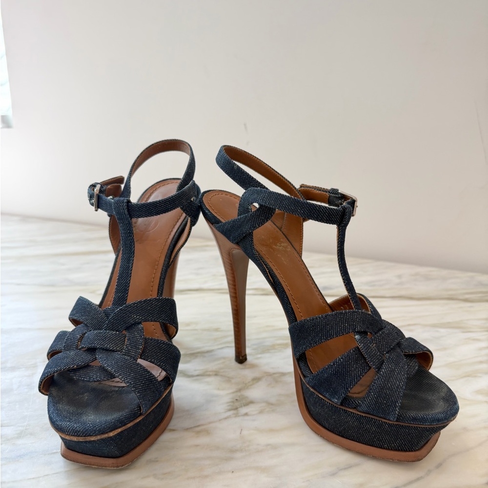 YSL Denim Tribute 105 Pumps | Size 36.5